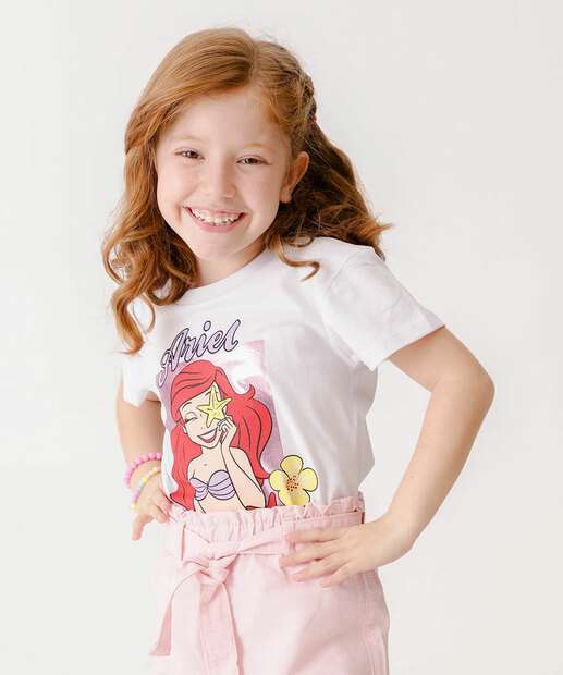 Camiseta Infantil Estampa Foil Ariel Disney Tam 4 a 10
