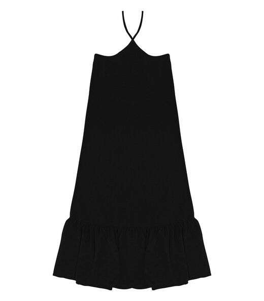 Vestido Midi De Alça E Babados Em Air Flow Rovitex Preto