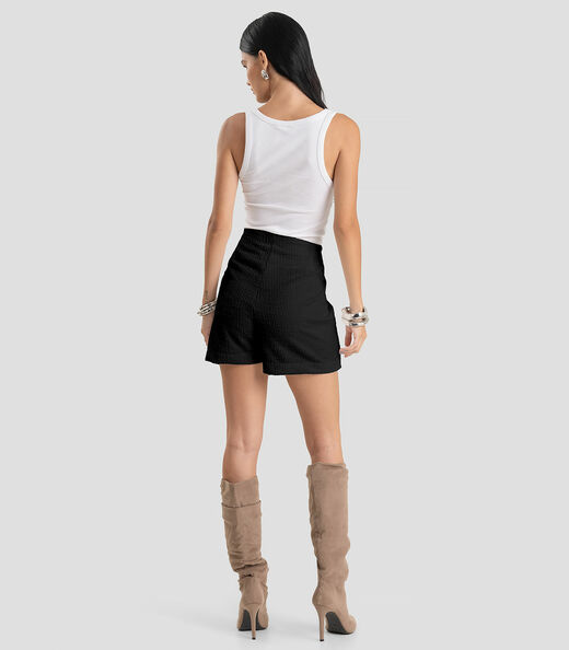 Shorts Saia Feminino Tweed Dianna Preto