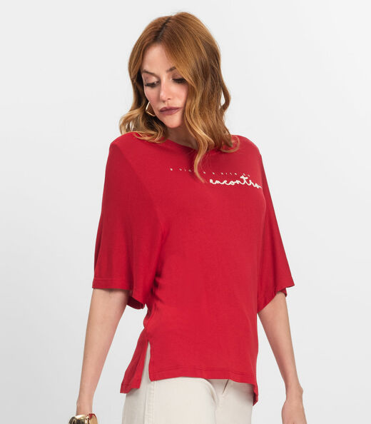 Blusa Feminina Manga Curta em Visco Tricot Endless Vermelho