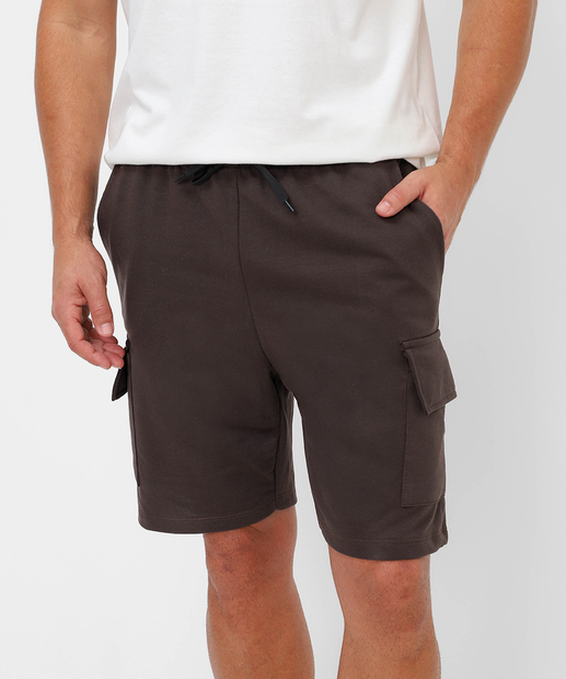 Bermuda Masculina Moletom Bolsos Cargo MR Marrom