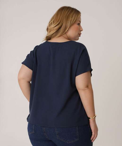 Blusa Plus Size Feminina Viscose Botões Marisa Azul