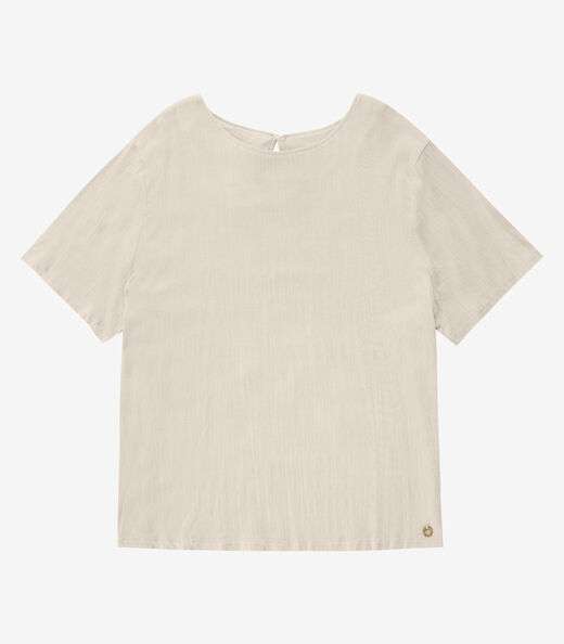 Blusa Manga Curta Plus Size Secret Glam Bege