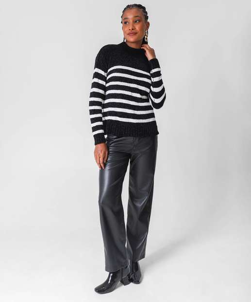 Suéter Feminino Chenille Listrado Marisa Preto
