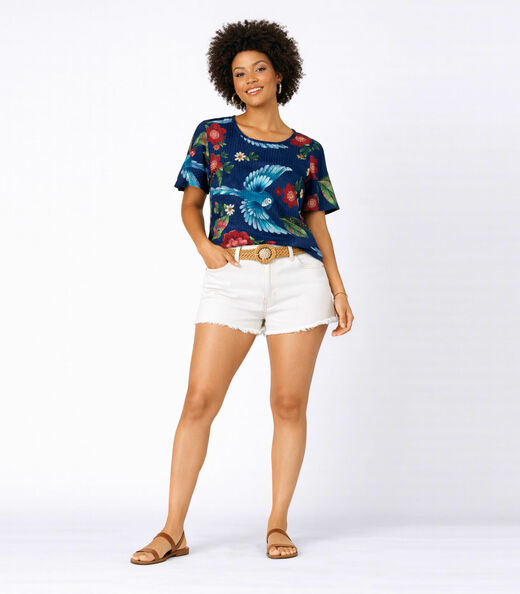 Blusa Feminina em Ribana Canelada Infinita Cor Azul