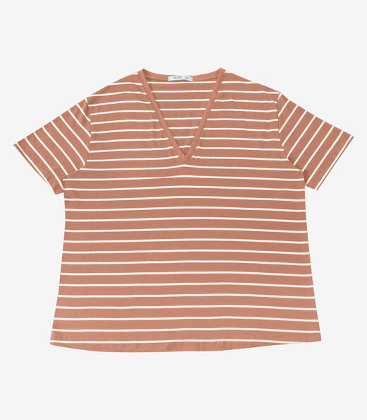Blusa Feminina Plus Size Gola V Secret Glam Marrom