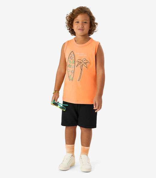 Conjunto Machão com Bermuda Meia Malha Rovi Kids Laranja