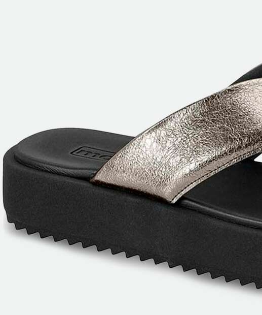 Tamanco Feminino Tiras Flatform Metalizado Moleca 