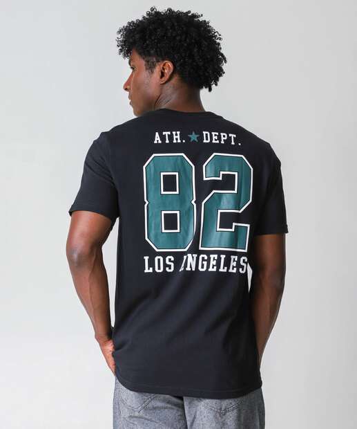 Camiseta Masculina Estampada Manga Curta Marisa Preto