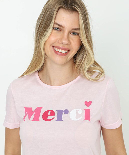 Camisola Estampa Frase Manga Curta Marisa Rosa