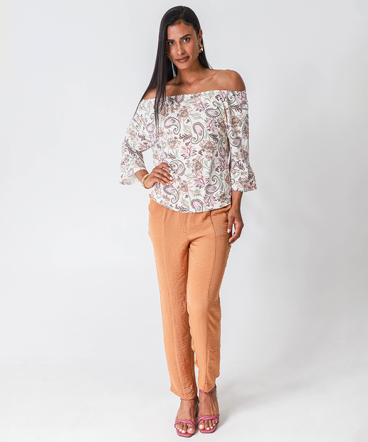 Blusa Feminina Ombro a Ombro Estampada Marisa Bege