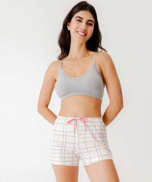 Short Pijama Feminino Avulso Xadrez Marisa Off White