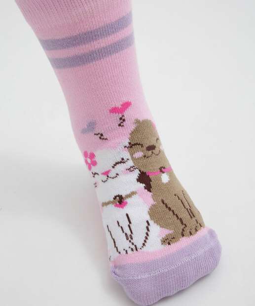 Kit 3 Pares Meias Infantil Soquete Estampa Animais