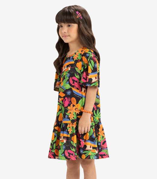 Vestido Infantil Estampado Rovi Kids Preto