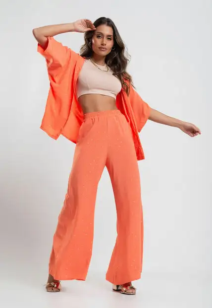 Kimono Viscose Com Lurex Laranja Salvatore Fashion