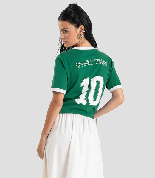 Camiseta Feminina em Meia Malha Brasil Dianna Verde