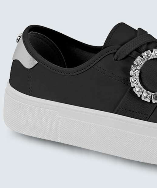 Tênis Casual Feminino Flatform Fivela Strass Moleca