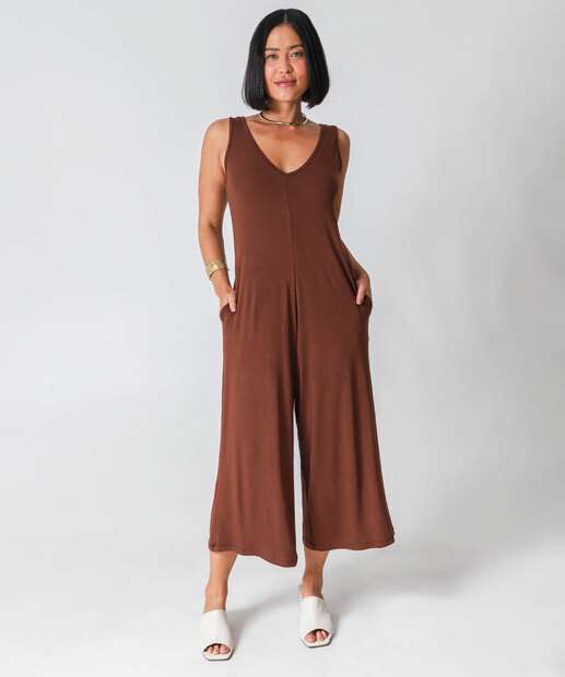 Image_Macacão Feminino Pantacourt Alças Largas Marisa Marrom