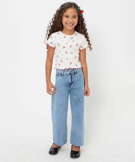 Blusa Infantil Canelada Cerejas Marisa Tam 4 a 10 Off White