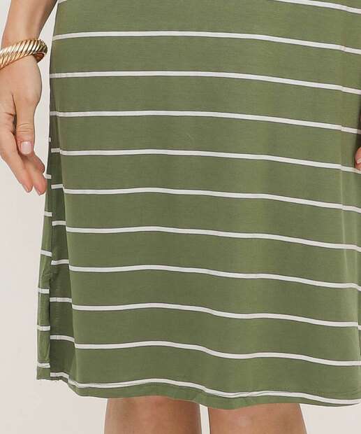 Vestido Midi Feminino Listrado Manga Curta Marisa