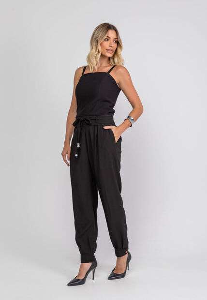 Image_Calça de Alfaiataria com Pregas e Amarração Preta Salvatore