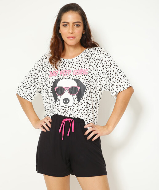 Pijama Feminino Estampa Dálmata Manga 3/4 Marisa