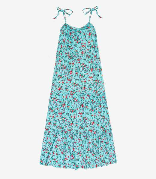 Vestido Longo Feminino Estampado Viscolinho Select Azul