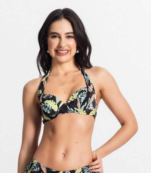 Top Biquíni Estampado Com Bojo Uni Femme Verde
