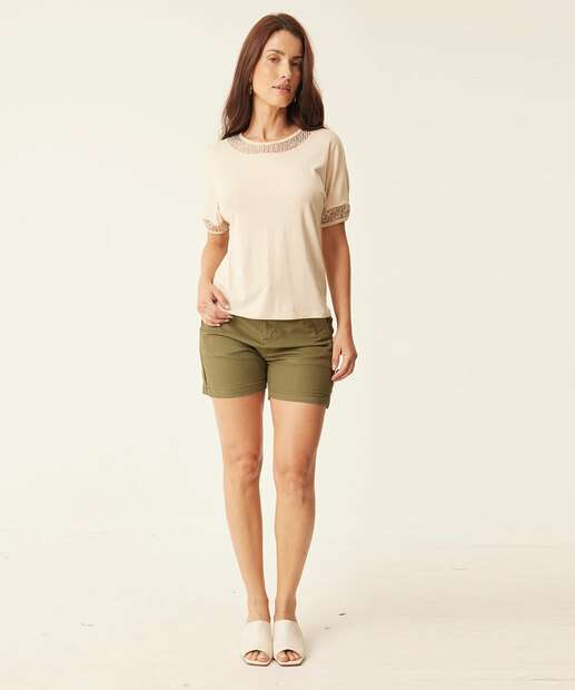 Blusa Feminina Manga Curta Gola Paetês Marisa