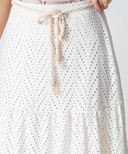 Saia Feminina Midi Laise Cordão Marisa Off White