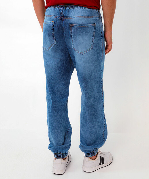 Calça Masculina Jeans Jogger Bolsos Azul