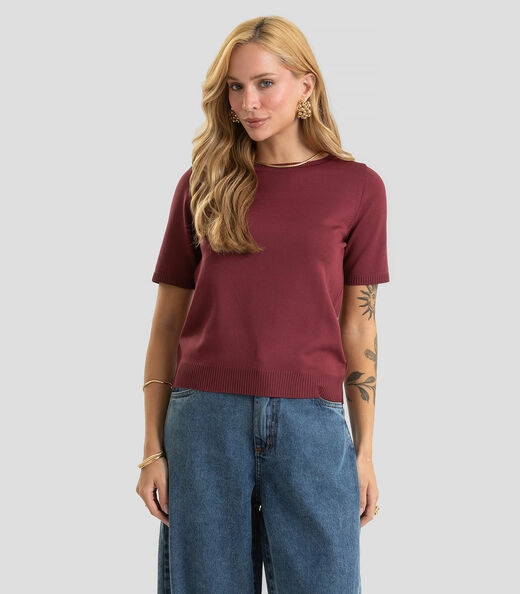 Image_Blusa Feminina Manga Curta Lisa Em Tricot Dianna Vermelho
