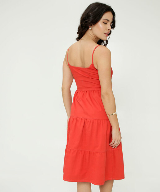 Vestido Midi Feminino Sarja Botões Alças Finas Marisa