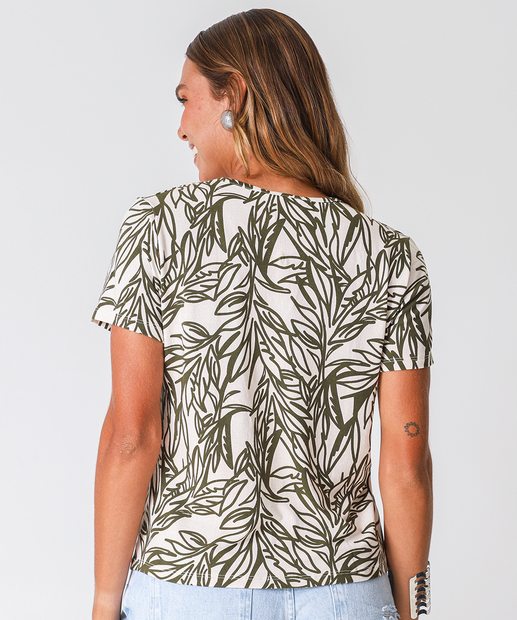 Blusa Feminina Folhas Manga Curta Marisa Off White