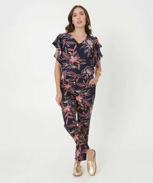 Calça Reta Feminina Estampa Flores Marisa