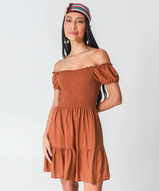 Image_Vestido Feminino Ciganinha Manga Curta Marisa Marrom
