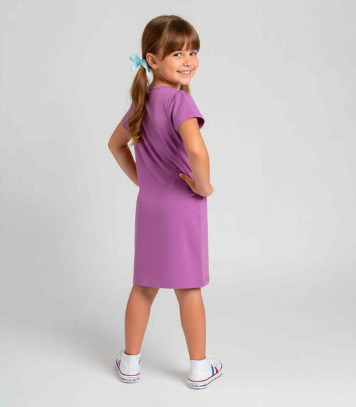 Vestido Infantil Manga Curta Estampado Select Roxo