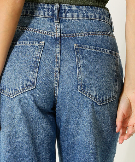 Calça Jeans Wide Leg Feminina Bolsos Marisa