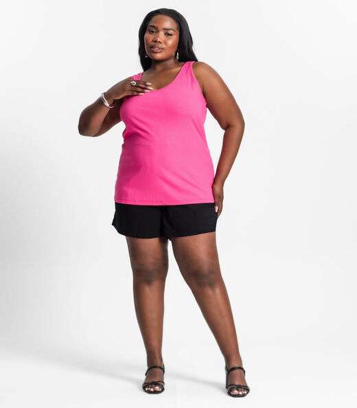 Regata Plus Size Em Ribana Canelada Secret Glam Rosa