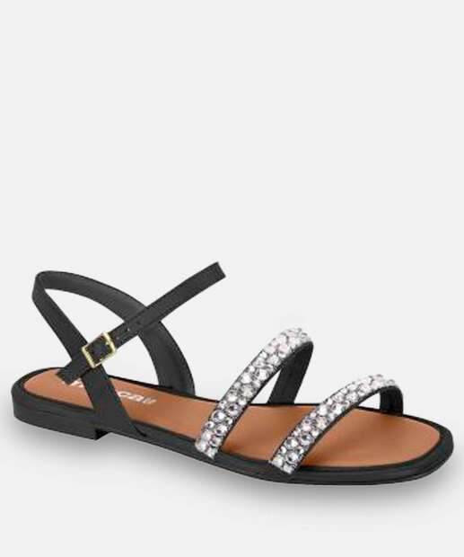 Image_Sandália Feminina Rasteira Strass Moleca Preto 