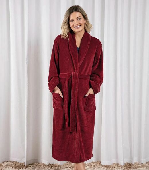 Image_Roupão Adulto Em Plush Com Bolso Lar E Lazer Vermelho