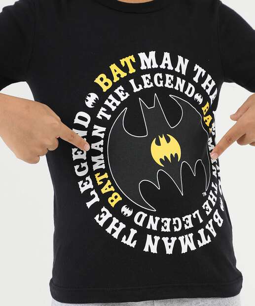 Conjunto Infantil Batman Manga Curta Tam 4 a 10 Preto