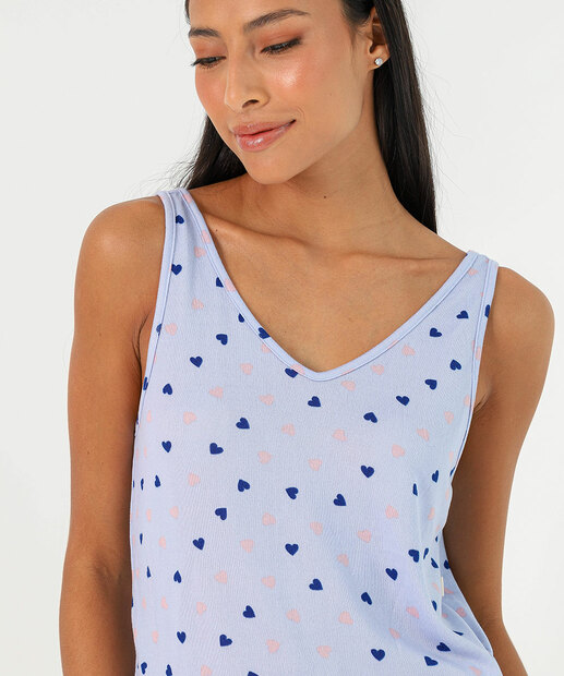 Pijama Feminino Corações Sem Manga Marisa Azul