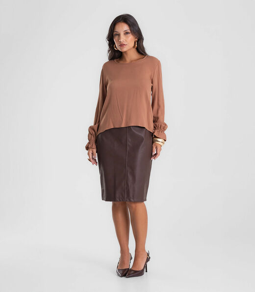 Blusa Feminina Manga Longa Com Lastex Endless Marrom