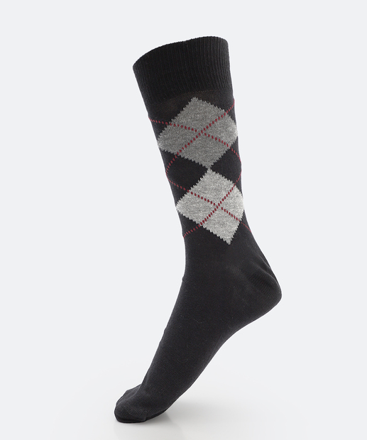 Meia Masculina Cano Longo Estampa Argyle MR Preta