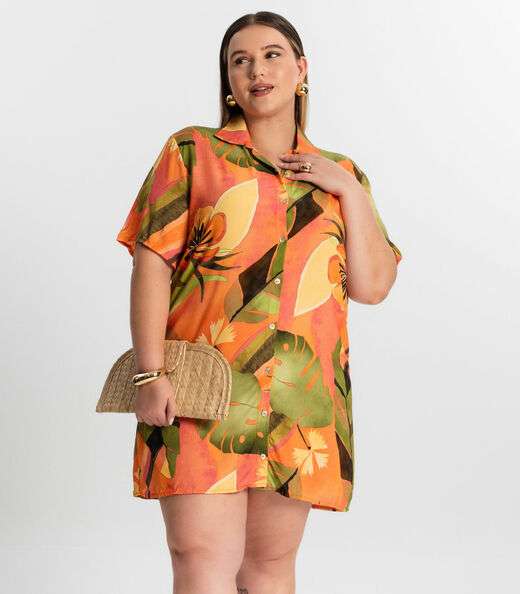 Image_Vestido Chemise Curto Plus Size Secret Glam Laranja