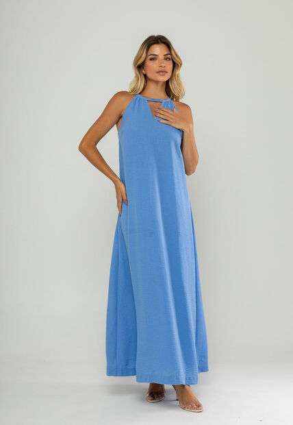 Image_Vestido Longo Decote Com Recorte E Amarração Azul Salvatore