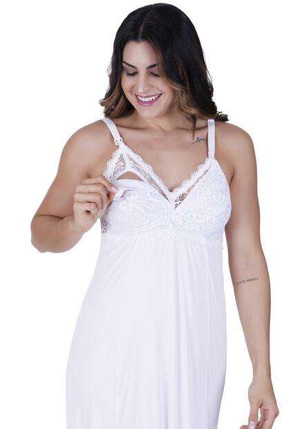 Camisola Amamentação Longa Concept Lingerie Branco