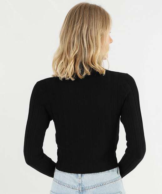 Suéter Feminino Cropped Gola Alta Marisa Preto