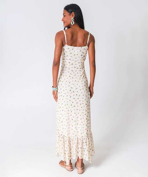 Vestido Longo Feminino Limões Alças Finas Marisa Off White